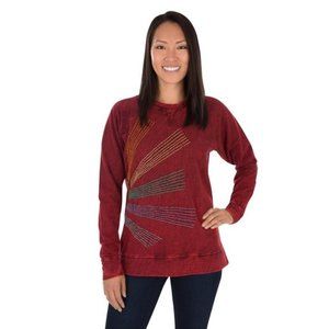 Stonewashed Dark Red pull over Sweater with Rainbow embroidered sz Xl EUC